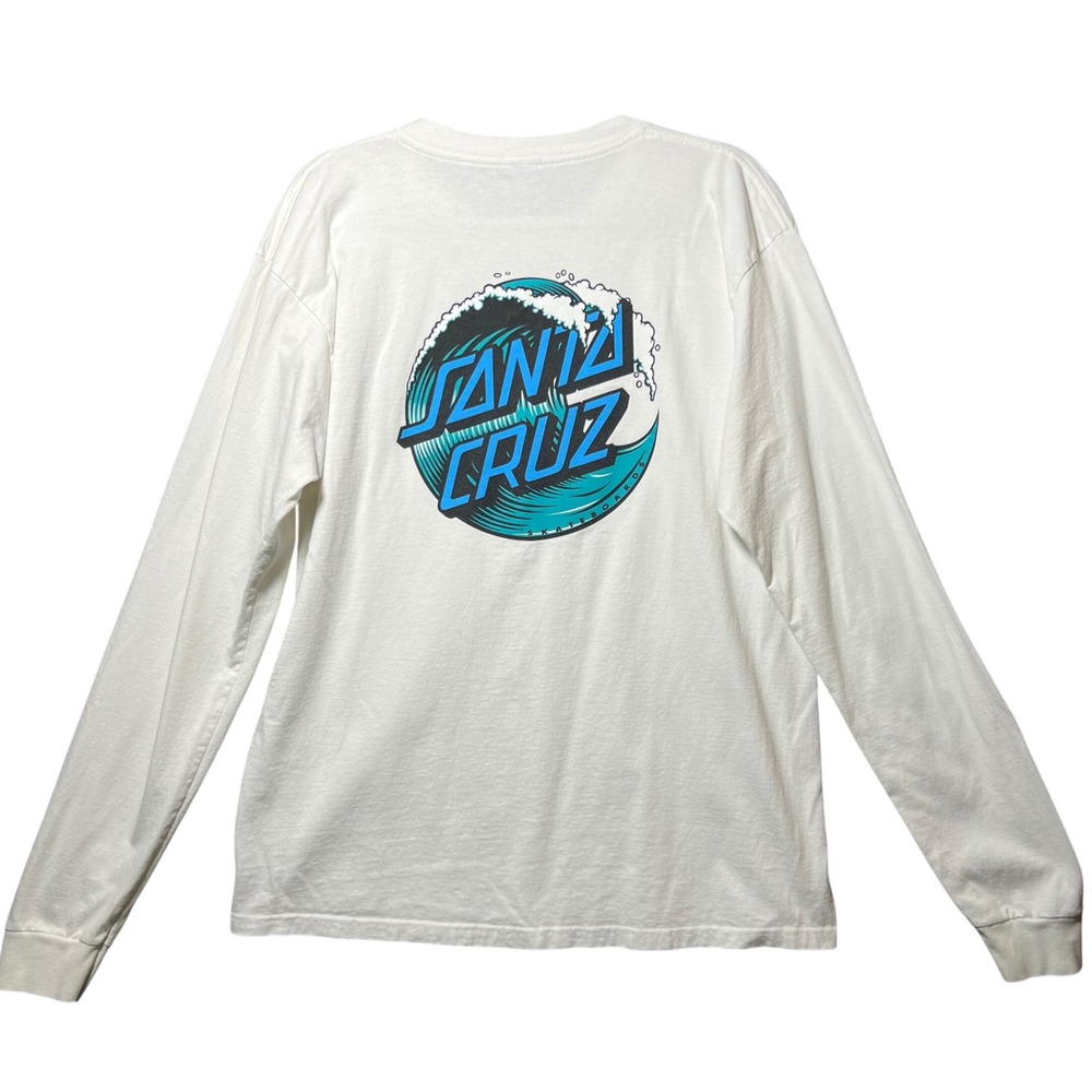 Vintage Y2K Santa Cruz Skateboards White Long Sleeve Wave Dot Graphic T-Shirt